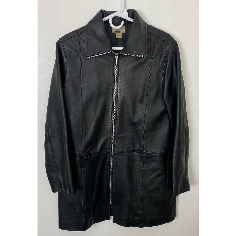 VTG Women's Nordstrom 100% leather lined black collared waistcoat jacket, M